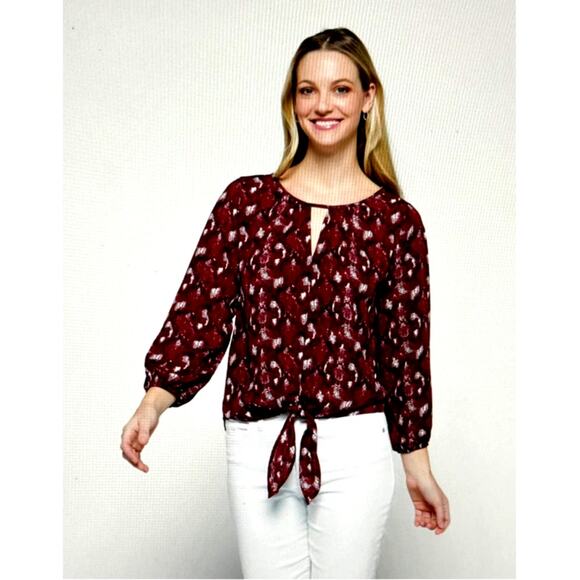 West Kei Veronica Tie Front Blouse Burgundy Snake size S - Picture 4 of 11